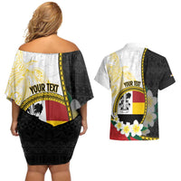 Personalised PNG Madang Provins Couples Matching Off Shoulder Short Dress and Hawaiian Shirt Papua New Guinea Plumeria Melanesian Pattern - Polynesian Pride