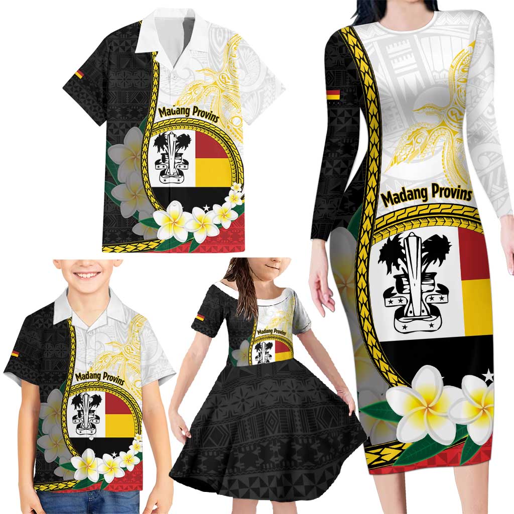 Personalised PNG Madang Provins Family Matching Long Sleeve Bodycon Dress and Hawaiian Shirt Papua New Guinea Plumeria Melanesian Pattern - Polynesian Pride