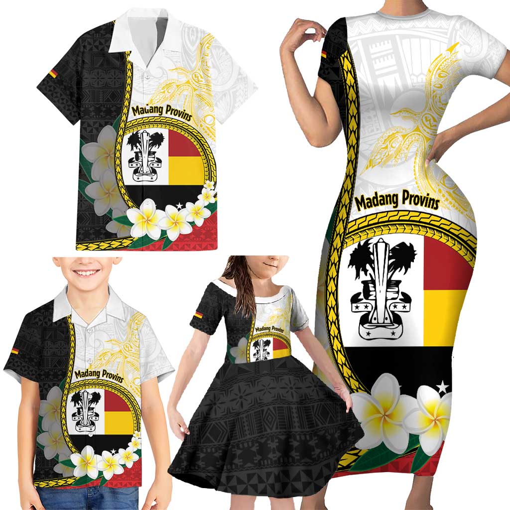 Personalised PNG Madang Provins Family Matching Short Sleeve Bodycon Dress and Hawaiian Shirt Papua New Guinea Plumeria Melanesian Pattern - Polynesian Pride