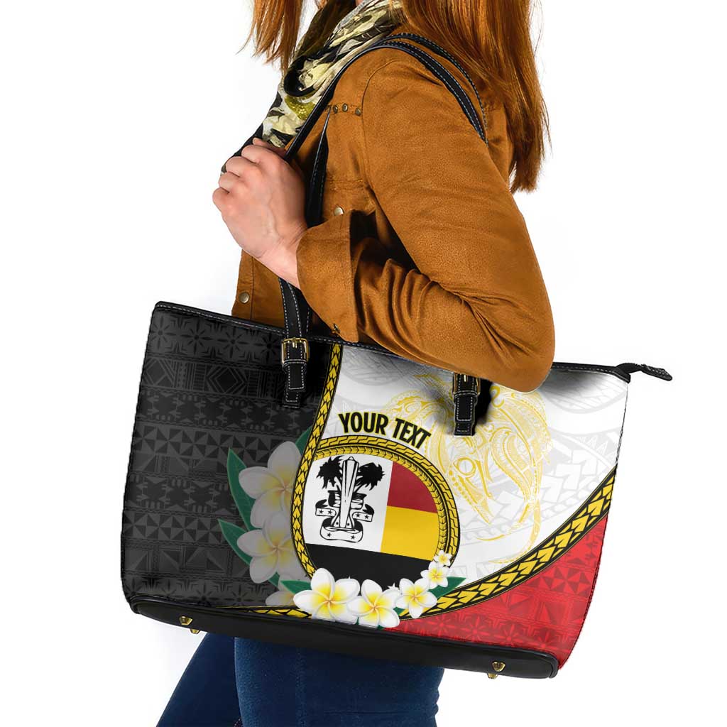 Personalised PNG Madang Provins Leather Tote Bag Papua New Guinea Plumeria Melanesian Pattern - Polynesian Pride