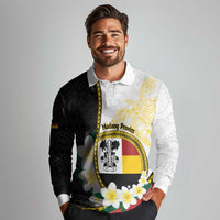 Personalised PNG Madang Provins Long Sleeve Polo Shirt Papua New Guinea Plumeria Melanesian Pattern - Polynesian Pride