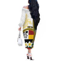 Personalised PNG Madang Provins Off The Shoulder Long Sleeve Dress Papua New Guinea Plumeria Melanesian Pattern - Polynesian Pride