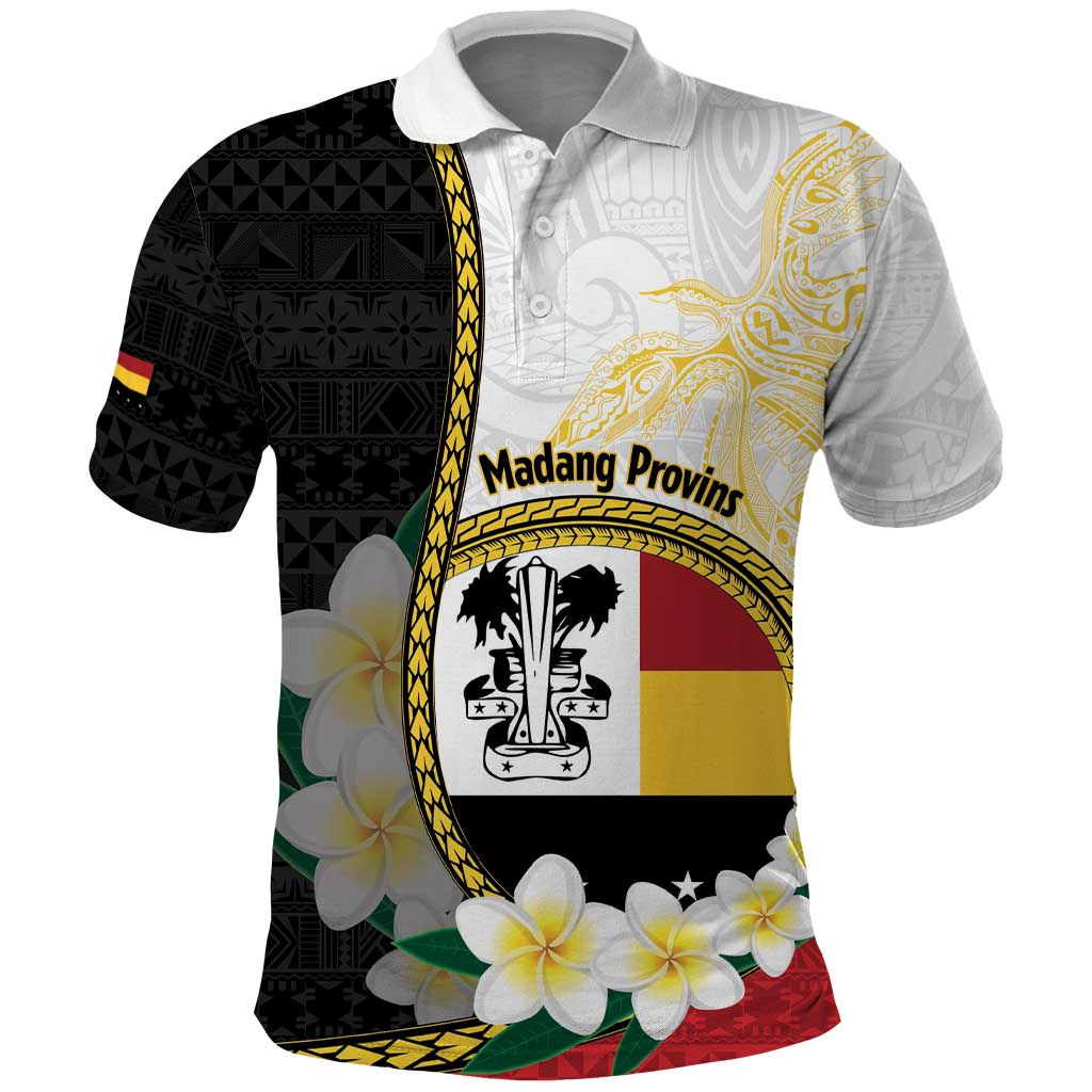 Personalised PNG Madang Provins Polo Shirt Papua New Guinea Plumeria Melanesian Pattern - Polynesian Pride