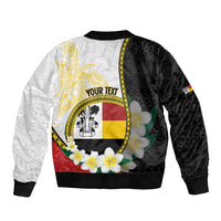Personalised PNG Madang Provins Sleeve Zip Bomber Jacket Papua New Guinea Plumeria Melanesian Pattern - Polynesian Pride