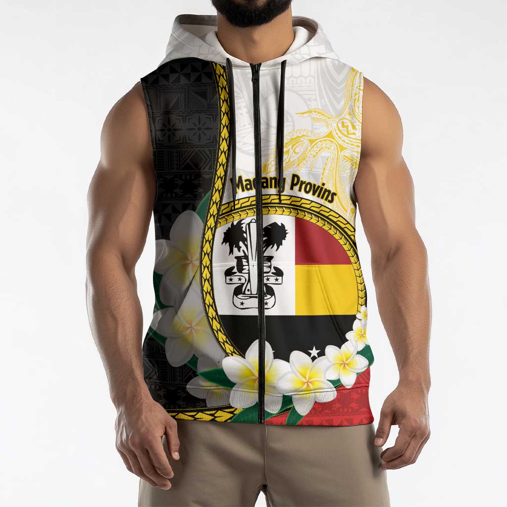 Personalised PNG Madang Provins Sleeveless Zip Hoodie Papua New Guinea Plumeria Melanesian Pattern LT14 - Polynesian Pride