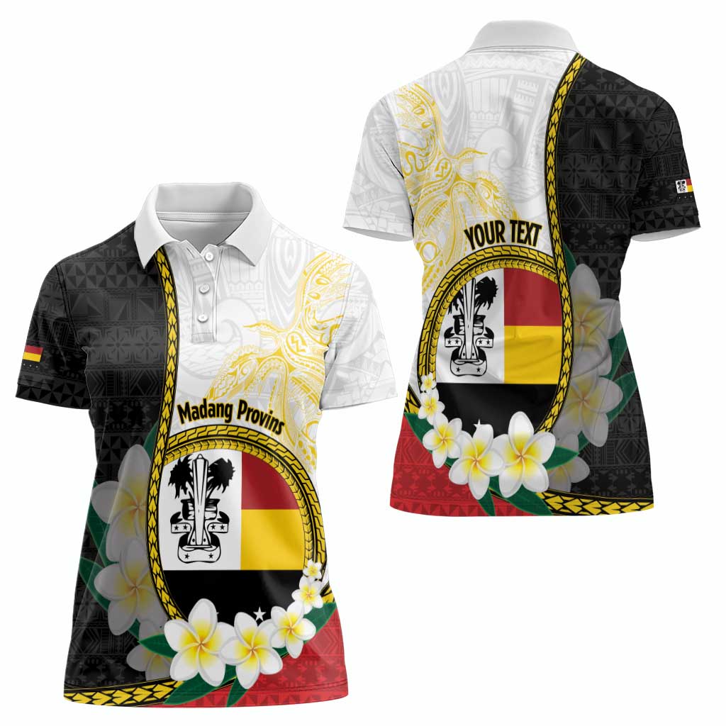 Personalised PNG Madang Provins Women Polo Shirt Papua New Guinea Plumeria Melanesian Pattern - Polynesian Pride