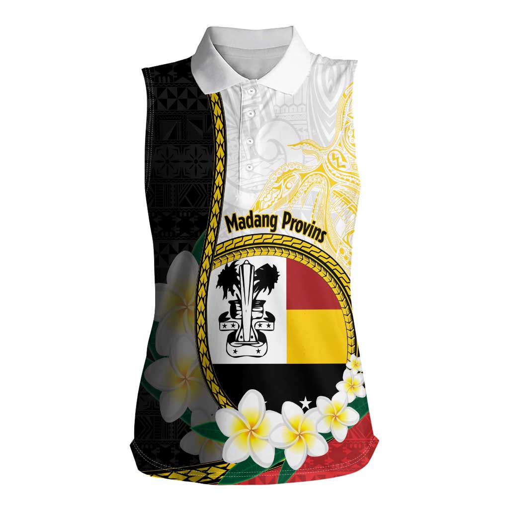 Personalised PNG Madang Provins Women Sleeveless Polo Shirt Papua New Guinea Plumeria Melanesian Pattern - Polynesian Pride