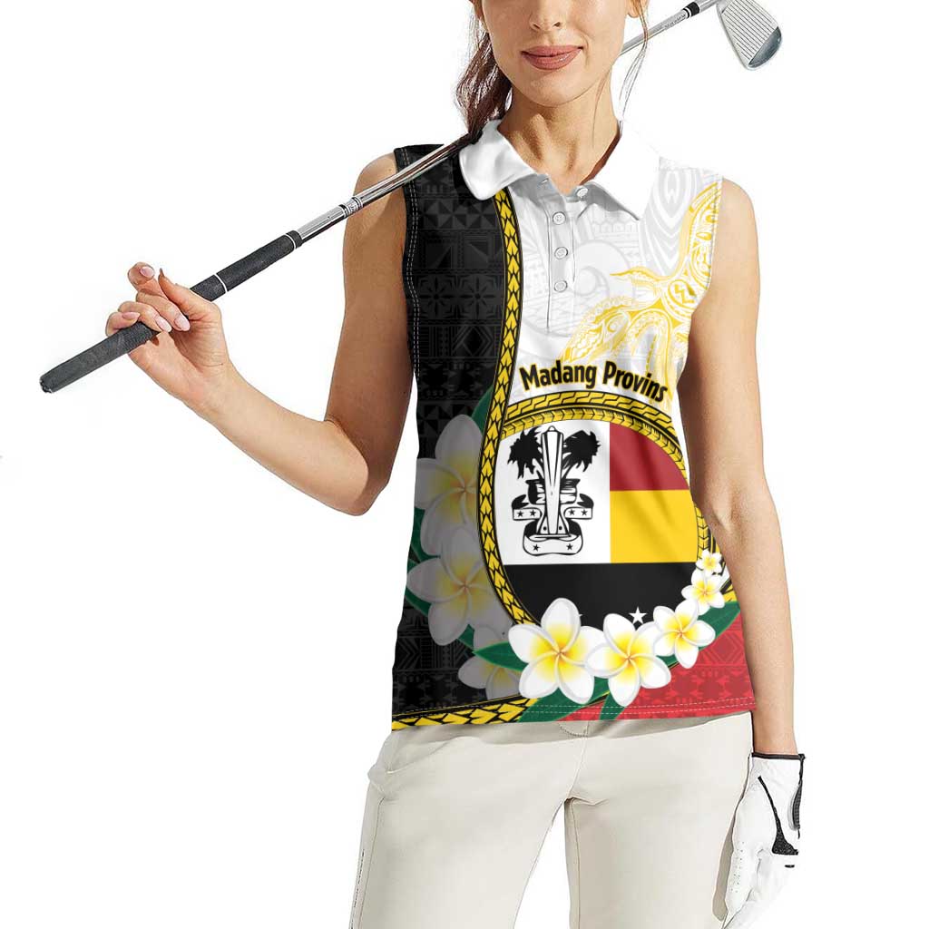 Personalised PNG Madang Provins Women Sleeveless Polo Shirt Papua New Guinea Plumeria Melanesian Pattern - Polynesian Pride