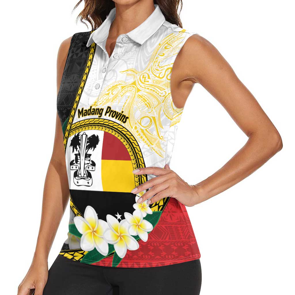 Personalised PNG Madang Provins Women Sleeveless Polo Shirt Papua New Guinea Plumeria Melanesian Pattern - Polynesian Pride