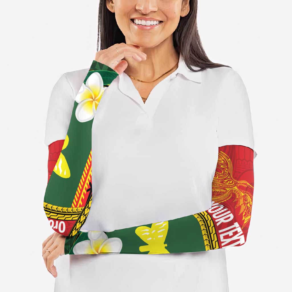 Personalised PNG Oro Provins Arm Sleeves Papua New Guinea Plumeria Melanesian Pattern - Polynesian Pride