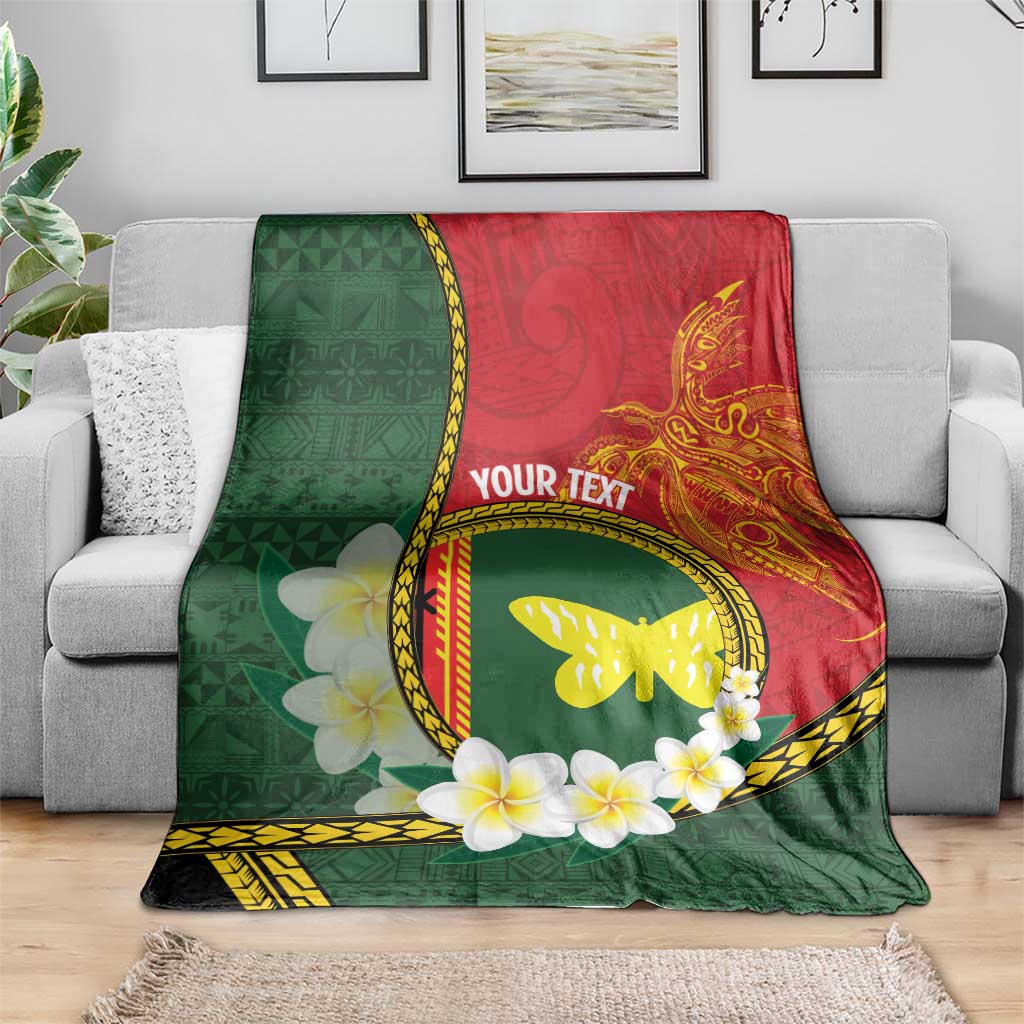 Personalised PNG Oro Provins Blanket Papua New Guinea Plumeria Melanesian Pattern - Polynesian Pride
