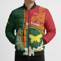 Personalised PNG Oro Provins Bomber Puffer Jacket Papua New Guinea Plumeria Melanesian Pattern - Polynesian Pride