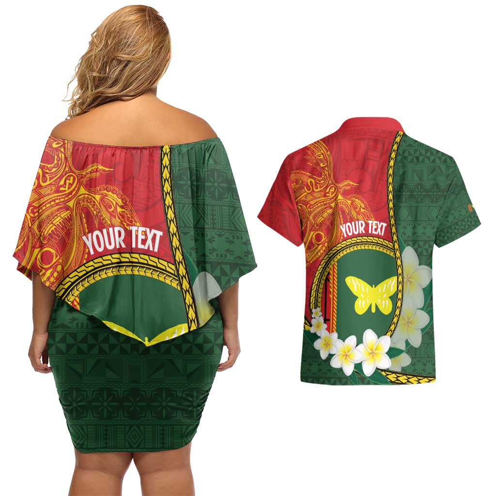 Personalised PNG Oro Provins Couples Matching Off Shoulder Short Dress and Hawaiian Shirt Papua New Guinea Plumeria Melanesian Pattern - Polynesian Pride