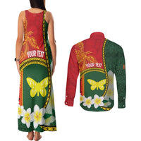 Personalised PNG Oro Provins Couples Matching Tank Maxi Dress and Long Sleeve Button Shirt Papua New Guinea Plumeria Melanesian Pattern - Polynesian Pride