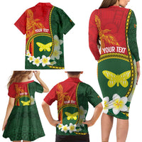 Personalised PNG Oro Provins Family Matching Long Sleeve Bodycon Dress and Hawaiian Shirt Papua New Guinea Plumeria Melanesian Pattern - Polynesian Pride