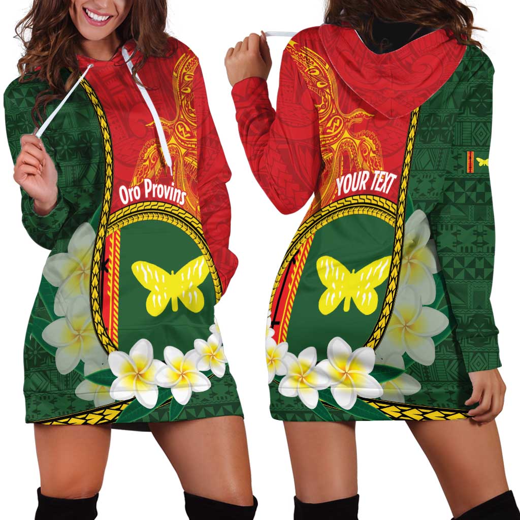 Personalised PNG Oro Provins Hoodie Dress Papua New Guinea Plumeria Melanesian Pattern - Polynesian Pride