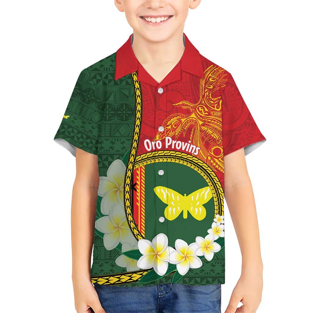 Personalised PNG Oro Provins Kid Hawaiian Shirt Papua New Guinea Plumeria Melanesian Pattern - Polynesian Pride