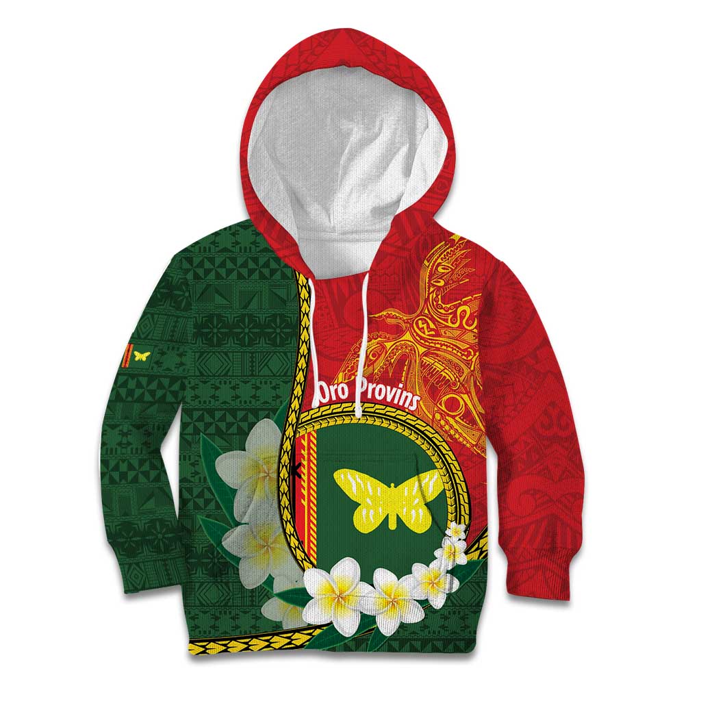 Personalised PNG Oro Provins Kid Hoodie Papua New Guinea Plumeria Melanesian Pattern - Polynesian Pride