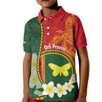 Personalised PNG Oro Provins Kid Polo Shirt Papua New Guinea Plumeria Melanesian Pattern - Polynesian Pride