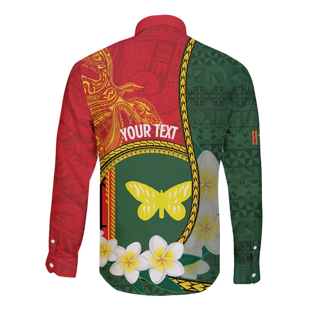 Personalised PNG Oro Provins Long Sleeve Button Shirt Papua New Guinea Plumeria Melanesian Pattern - Polynesian Pride