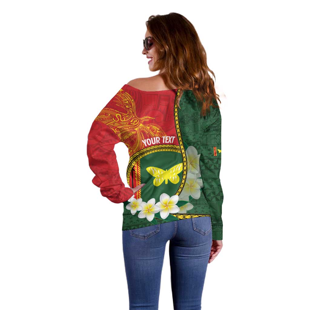 Personalised PNG Oro Provins Off Shoulder Sweater Papua New Guinea Plumeria Melanesian Pattern - Polynesian Pride