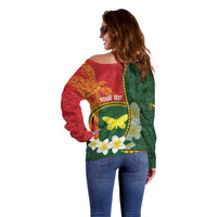 Personalised PNG Oro Provins Off Shoulder Sweater Papua New Guinea Plumeria Melanesian Pattern - Polynesian Pride