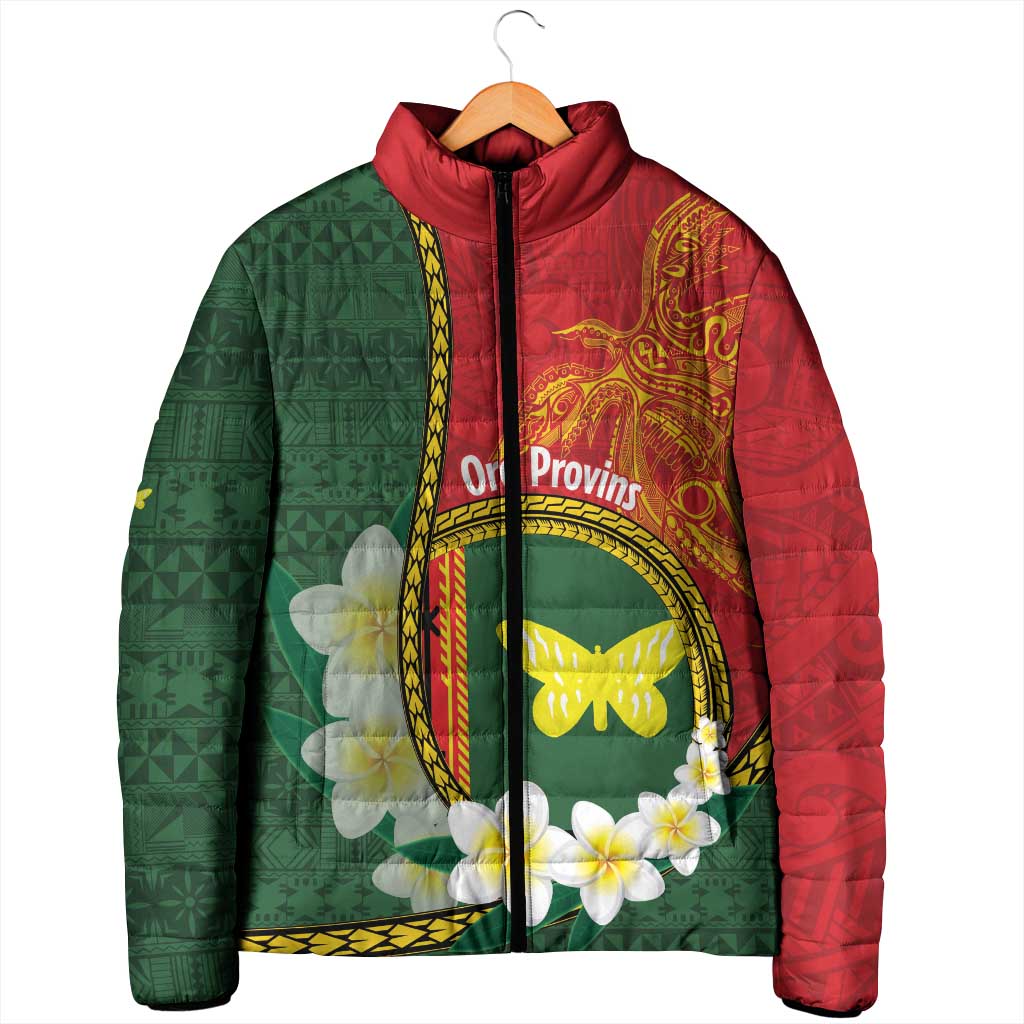 Personalised PNG Oro Provins Padded Jacket Papua New Guinea Plumeria Melanesian Pattern - Polynesian Pride