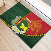 Personalised PNG Oro Provins Rubber Doormat Papua New Guinea Plumeria Melanesian Pattern - Polynesian Pride