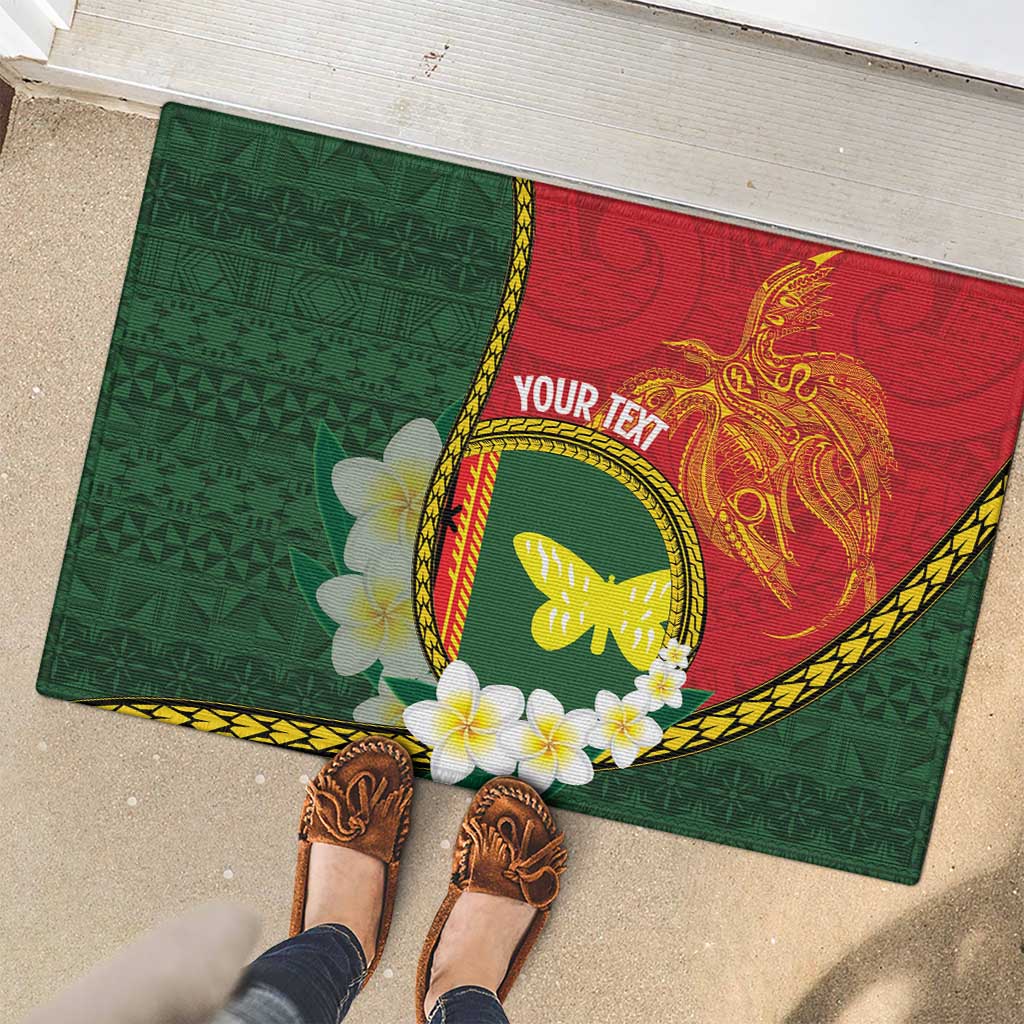 Personalised PNG Oro Provins Rubber Doormat Papua New Guinea Plumeria Melanesian Pattern - Polynesian Pride