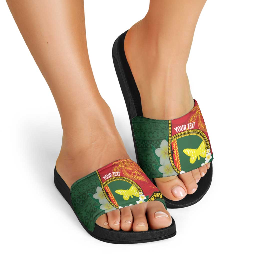 Personalised PNG Oro Provins Slide Sandals Papua New Guinea Plumeria Melanesian Pattern - Polynesian Pride