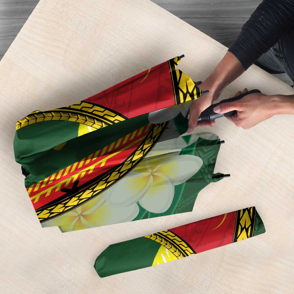 Personalised PNG Oro Provins Umbrella Papua New Guinea Plumeria Melanesian Pattern - Polynesian Pride