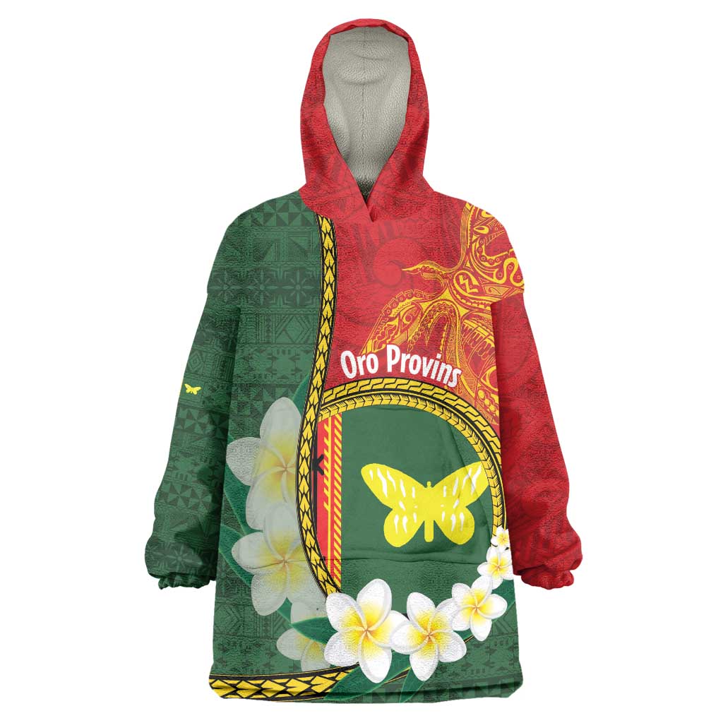 Personalised PNG Oro Provins Wearable Blanket Hoodie Papua New Guinea Plumeria Melanesian Pattern - Polynesian Pride