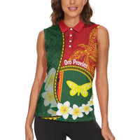 Personalised PNG Oro Provins Women Sleeveless Polo Shirt Papua New Guinea Plumeria Melanesian Pattern - Polynesian Pride