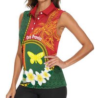 Personalised PNG Oro Provins Women Sleeveless Polo Shirt Papua New Guinea Plumeria Melanesian Pattern - Polynesian Pride