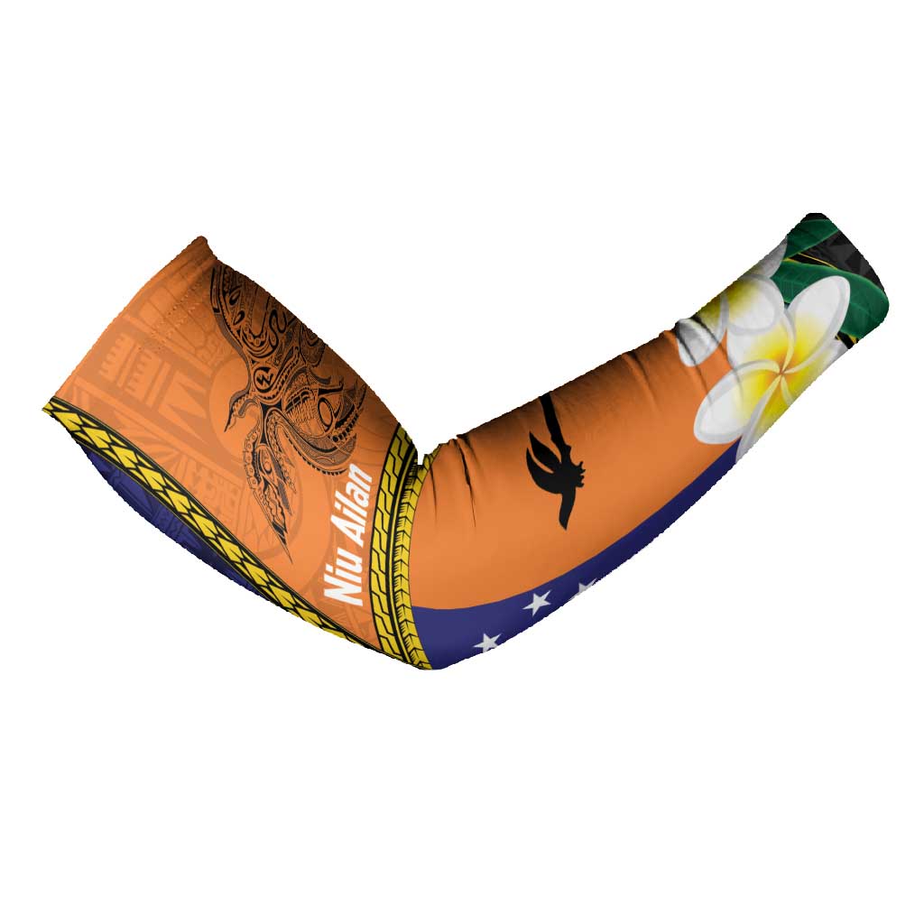 Personalised PNG Niu Ailan Arm Sleeves Papua New Guinea Plumeria Melanesian Pattern - Polynesian Pride