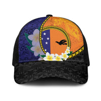 PNG Niu Ailan Baseball Net Cap Papua New Guinea Plumeria Melanesian Pattern - Polynesian Pride