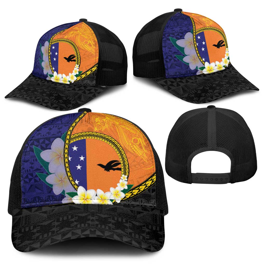 PNG Niu Ailan Baseball Net Cap Papua New Guinea Plumeria Melanesian Pattern - Polynesian Pride