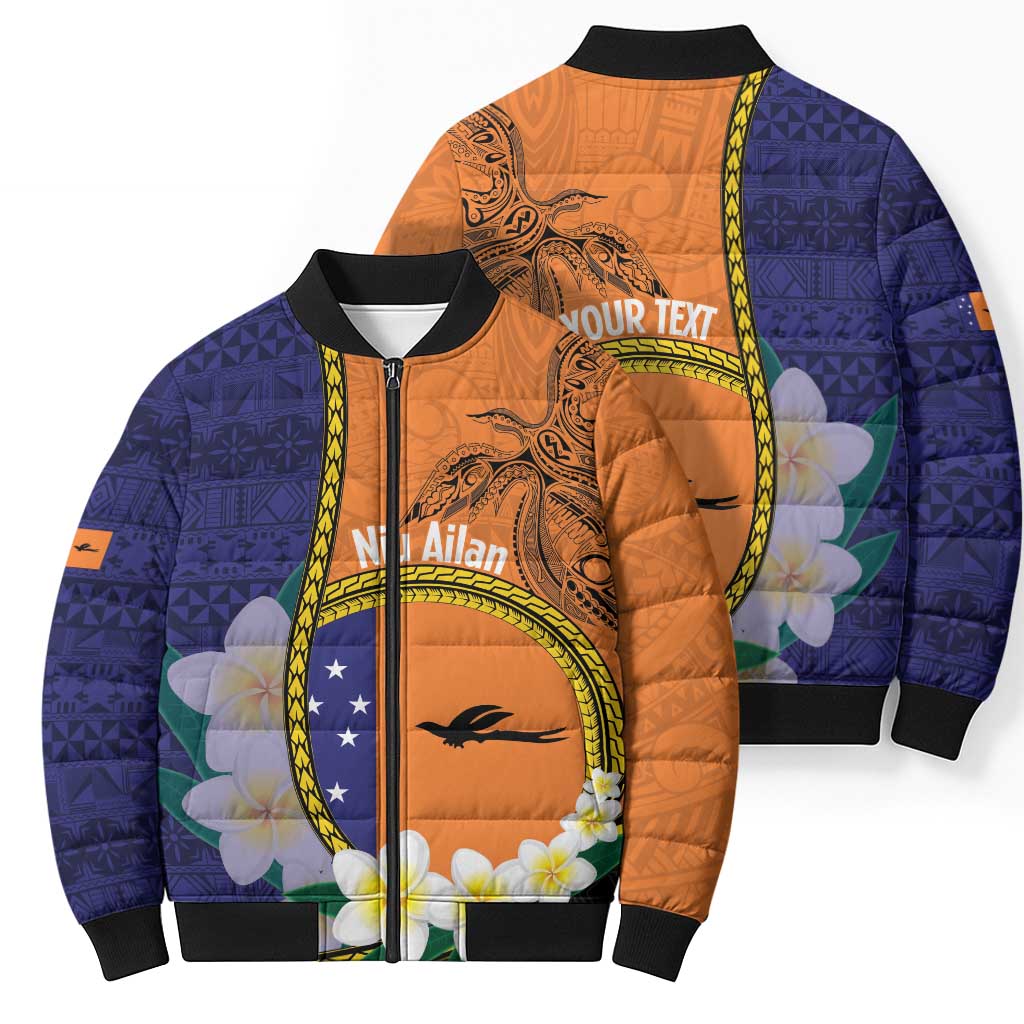 Personalised PNG Niu Ailan Bomber Puffer Jacket Papua New Guinea Plumeria Melanesian Pattern - Polynesian Pride
