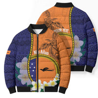 Personalised PNG Niu Ailan Bomber Puffer Jacket Papua New Guinea Plumeria Melanesian Pattern - Polynesian Pride