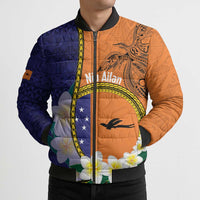 Personalised PNG Niu Ailan Bomber Puffer Jacket Papua New Guinea Plumeria Melanesian Pattern - Polynesian Pride