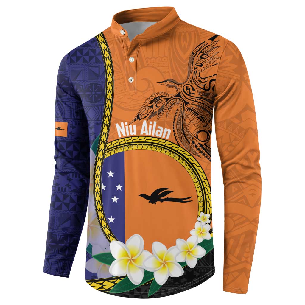 Personalised PNG Niu Ailan Button Sweatshirt Papua New Guinea Plumeria Melanesian Pattern - Polynesian Pride