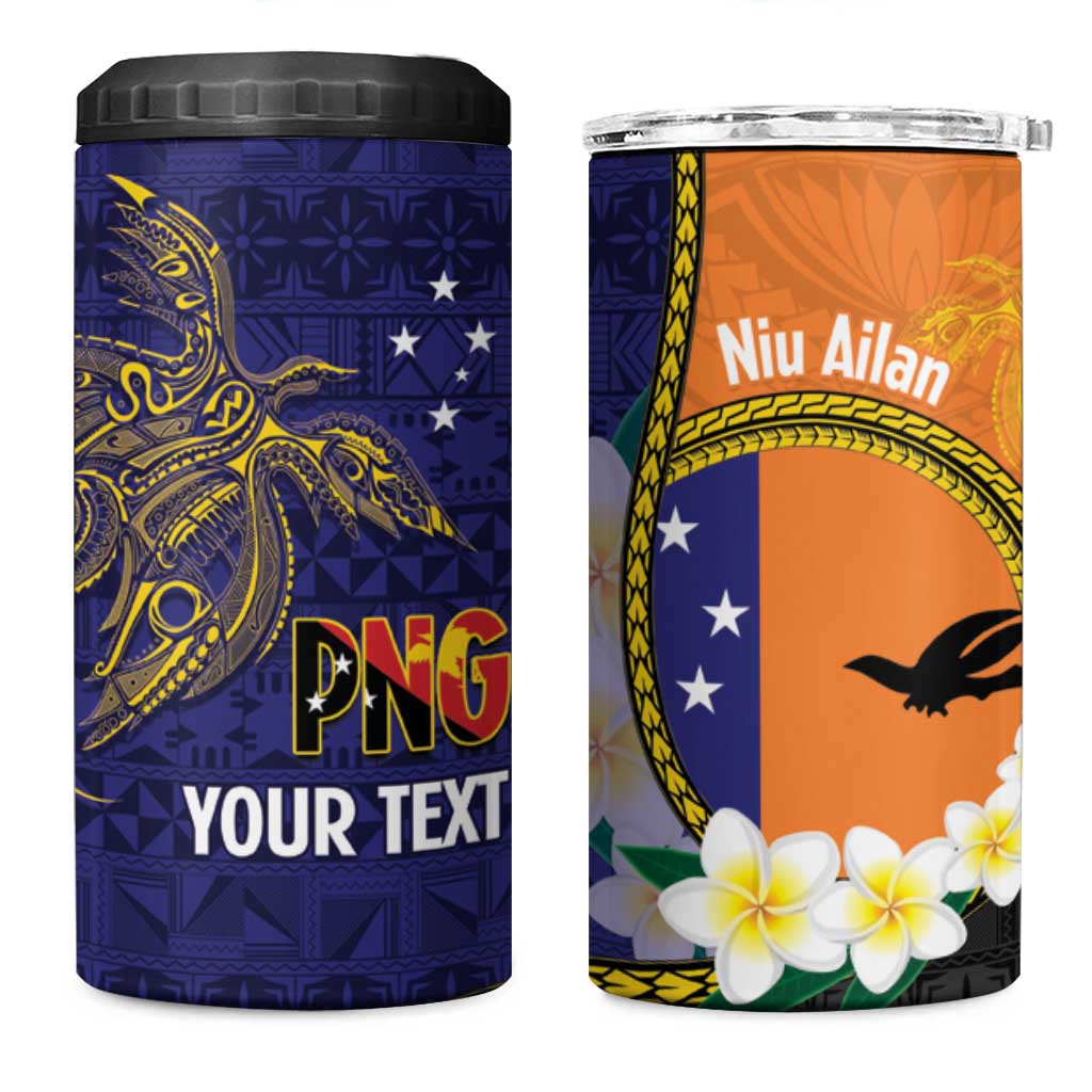 Personalised PNG Niu Ailan 4 in 1 Can Cooler Tumbler Papua New Guinea Plumeria Melanesian Pattern - Polynesian Pride
