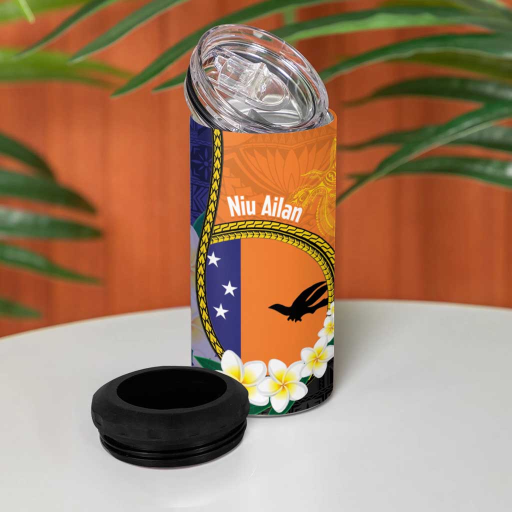 Personalised PNG Niu Ailan 4 in 1 Can Cooler Tumbler Papua New Guinea Plumeria Melanesian Pattern - Polynesian Pride