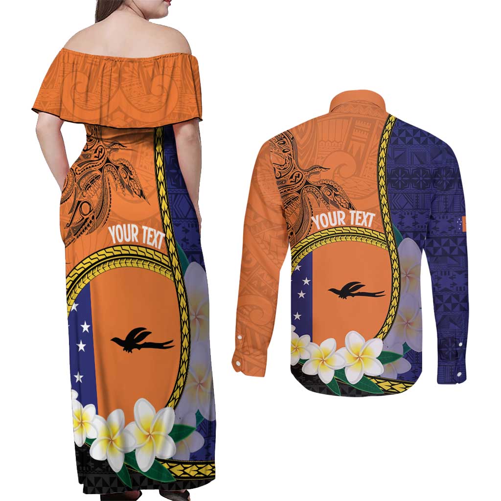 Personalised PNG Niu Ailan Couples Matching Off Shoulder Maxi Dress and Long Sleeve Button Shirt Papua New Guinea Plumeria Melanesian Pattern - Polynesian Pride