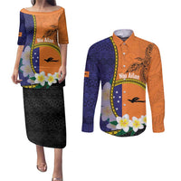 Personalised PNG Niu Ailan Couples Matching Puletasi and Long Sleeve Button Shirt Papua New Guinea Plumeria Melanesian Pattern - Polynesian Pride