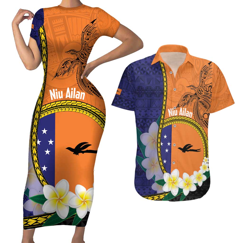 Personalised PNG Niu Ailan Couples Matching Short Sleeve Bodycon Dress and Hawaiian Shirt Papua New Guinea Plumeria Melanesian Pattern - Polynesian Pride