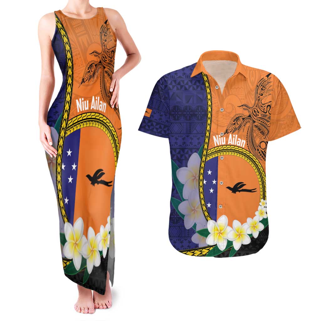 Personalised PNG Niu Ailan Couples Matching Tank Maxi Dress and Hawaiian Shirt Papua New Guinea Plumeria Melanesian Pattern - Polynesian Pride