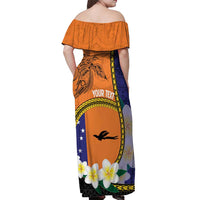 Personalised PNG Niu Ailan Off Shoulder Maxi Dress Papua New Guinea Plumeria Melanesian Pattern - Polynesian Pride