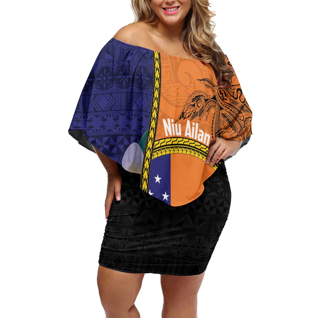 Personalised PNG Niu Ailan Off Shoulder Short Dress Papua New Guinea Plumeria Melanesian Pattern - Polynesian Pride