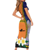 Personalised PNG Niu Ailan Short Sleeve Bodycon Dress Papua New Guinea Plumeria Melanesian Pattern LT14 - Polynesian Pride